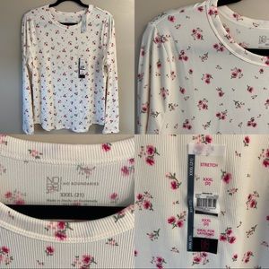 Juniors’ Floral Long Sleeve Crew Neck Rib Tee by No Boundaries